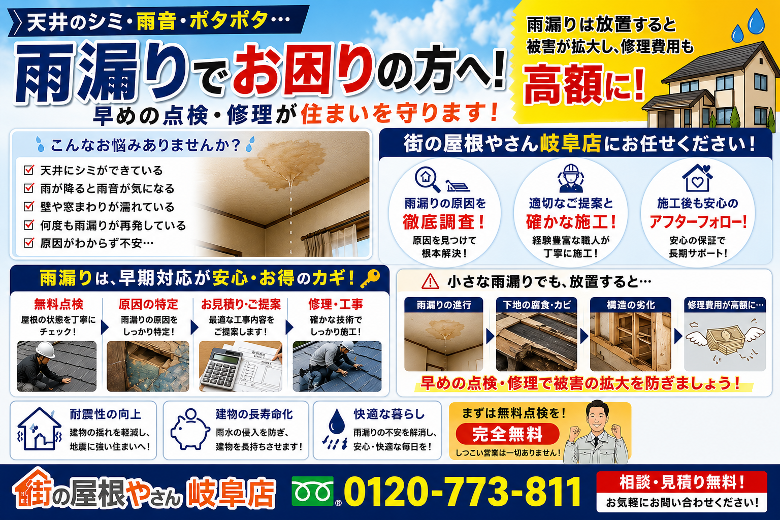 各務原市で雨漏り調査、スレート屋根材が劣化して割れ・剥がれから雨水が侵入していた