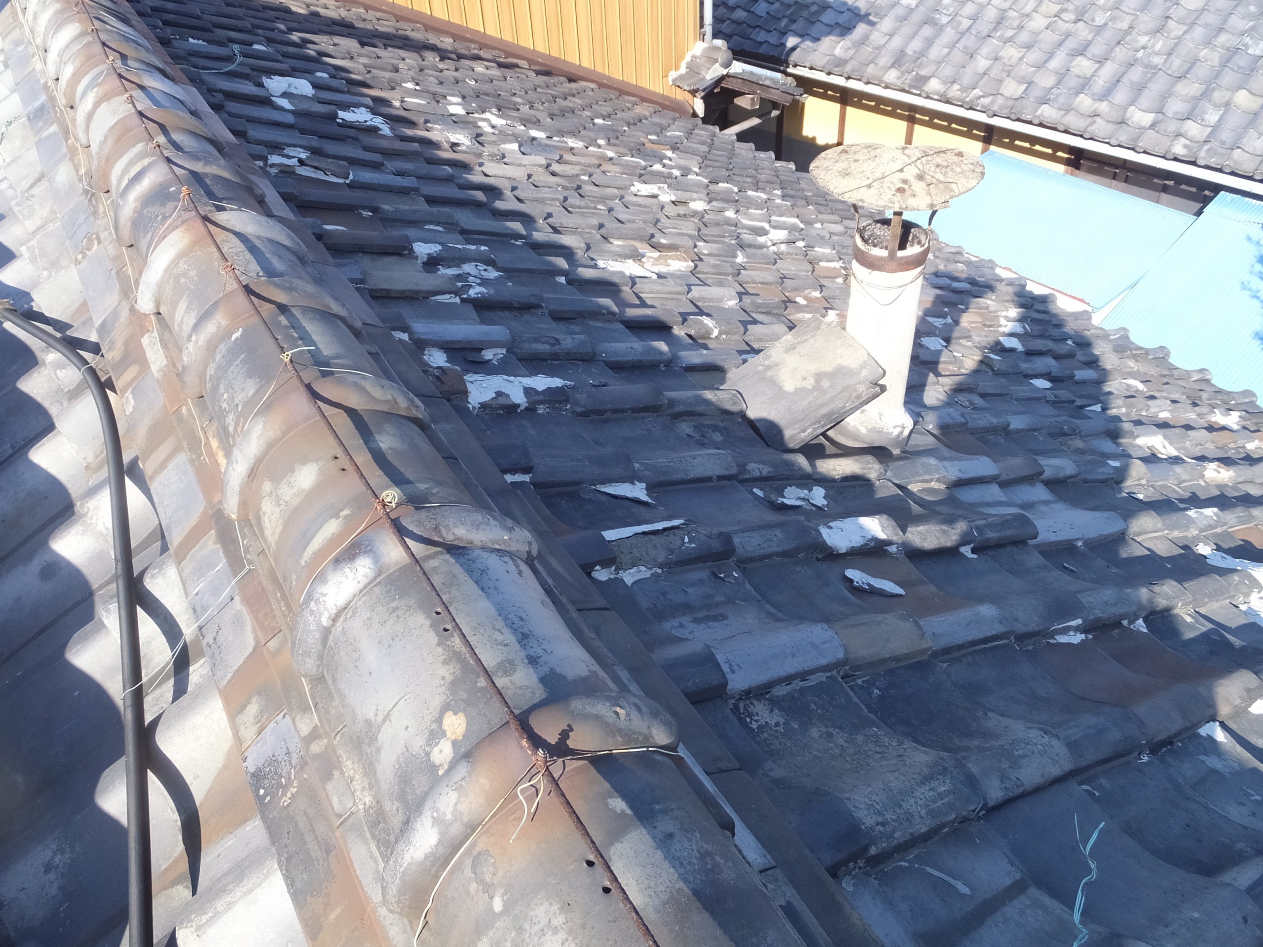 棟瓦と屋根全体の劣化