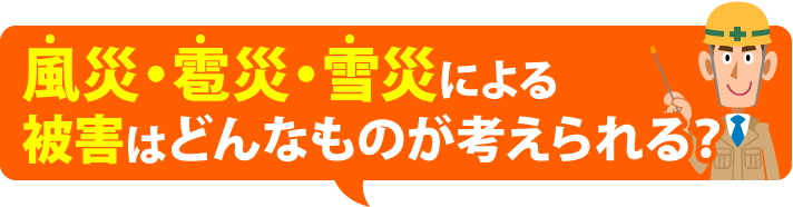 風災・雹災・雪災による被害はどんなものが考えられる?
